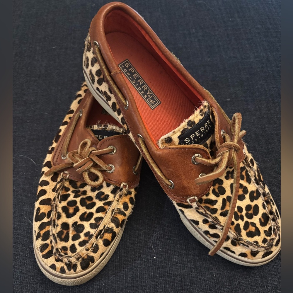 Sperry Top-Sider Cheetah Leopard and Leather Boat Shoes size 8
